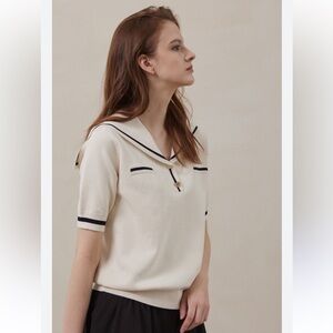 Sioni Beige Top with Black Trim ( OLD MONEY 💰 Clean Girl aesthetic)